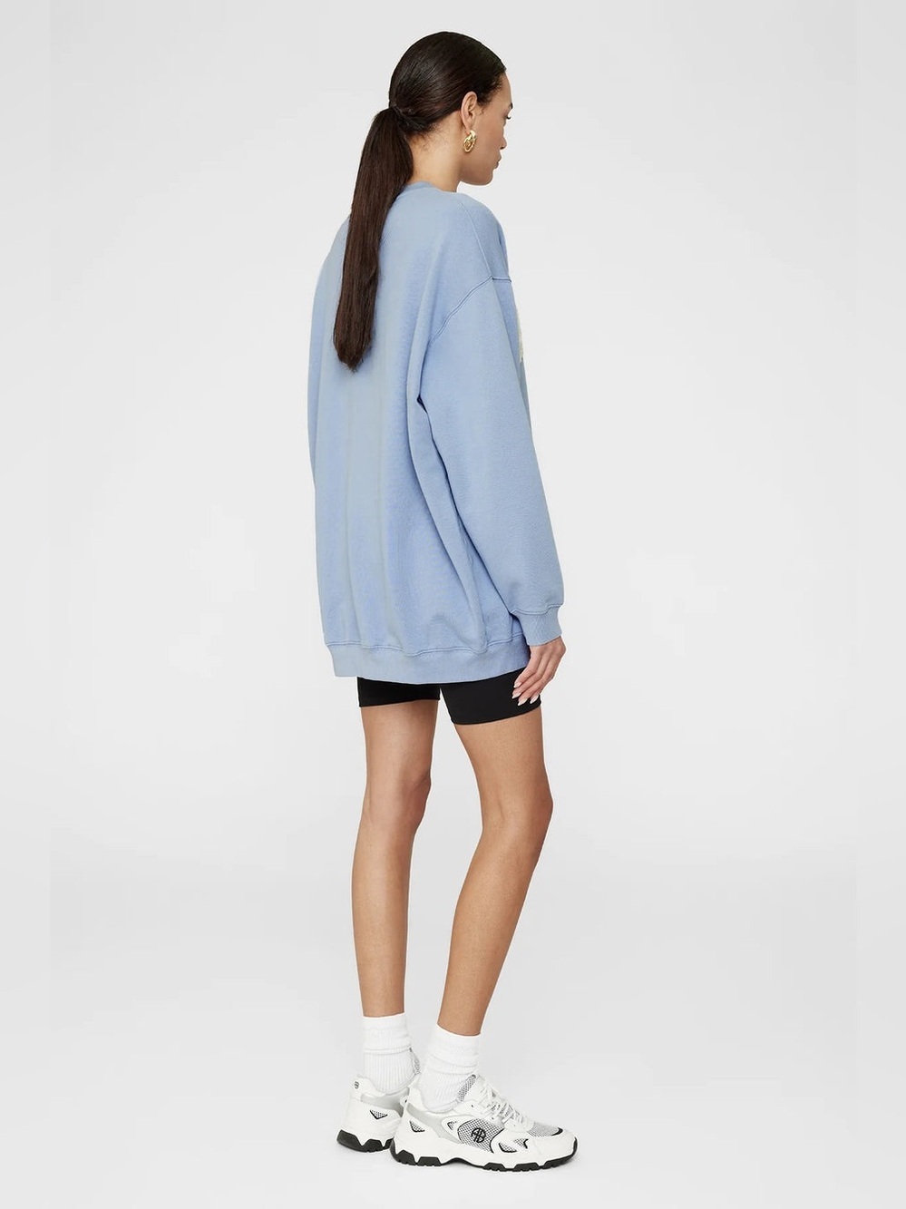 Anine Bing Tyler Crewneck in Capri Blue Oversized Sweatshirt Sweater Graphic - Picture 3 of 10